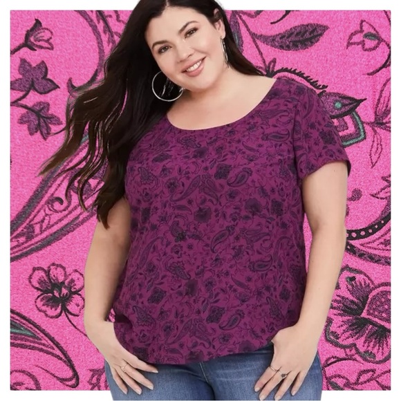 Torrid Purple Paisley Top Size 12 Large (0) Abbey Georgette Cage Back Blouse LNC - Picture 1 of 10